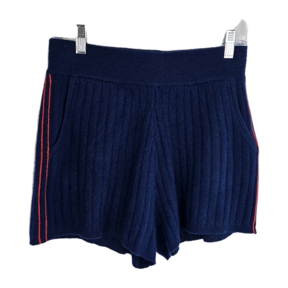Noname Cashmere Shorts‎ Navy Blue Red Side Stripes Size M Pockets Quiet Luxury